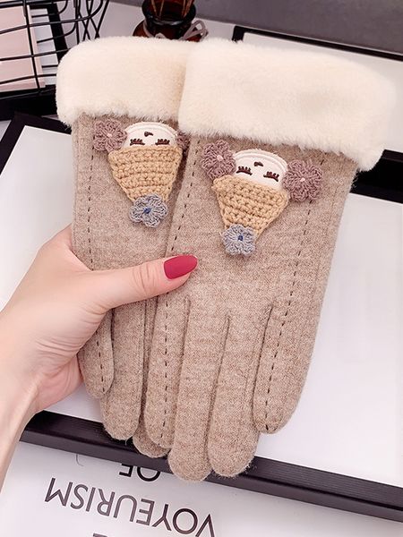 

winter female students riding a car wool plush thickened korean warm touch screen cashmere gloves, Blue;gray