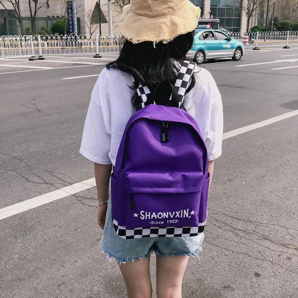 

2020 new plaid letter print casual canvas backpack harajuku girls fashion travel school shoulder bag bagpack