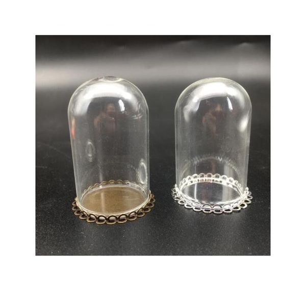 

3sets 50x30mm bell jar shape tube clear glass bubble bottle & tray for diy jewelry necklace accessories finding craft bbyjwi, Bronze;silver