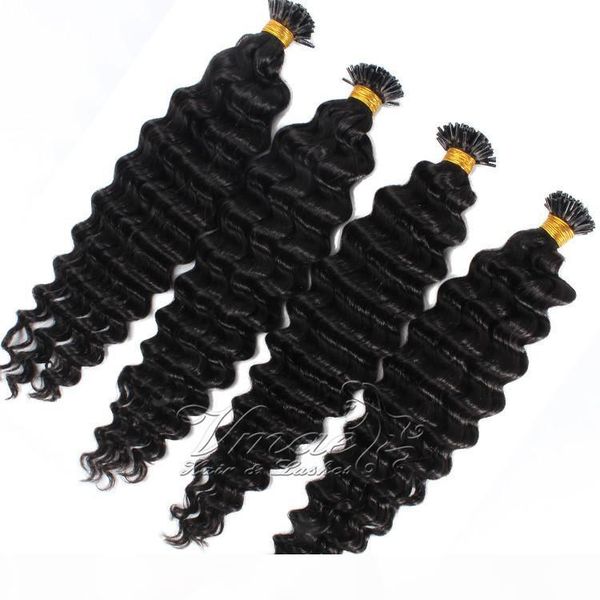 

vmae indian virgin human hair 100g 12 to 26 inch double drawn keratin pre bonded stick i tip deep wave hair extensions, Black