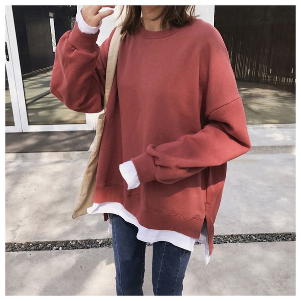 

2021 new solid color long sleeve o neck pullover for kawaii women sweatshirt plus size autumn 2xl casual girls clothes nt4q, Black