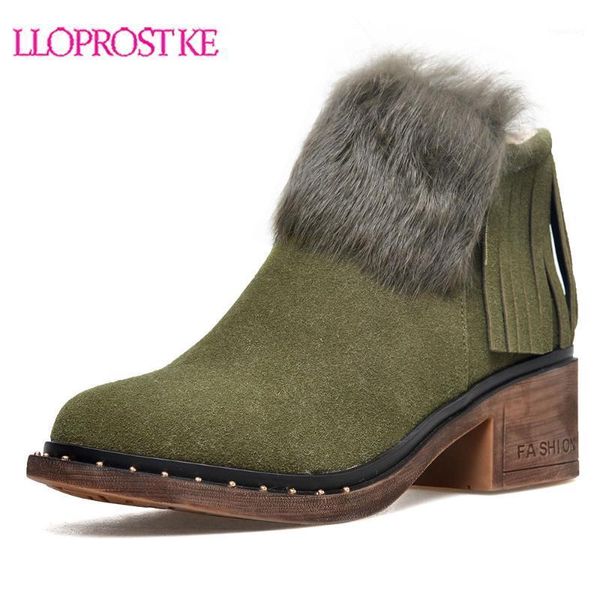 

boots lloprost ke women's autumn winter round head zipper tassel thick heel high heeled warm fur shoes size 32-431, Black
