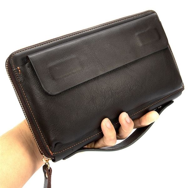 

man genuine leather men's with cell phone long zipper wallet for men clutch purse male handy bag, Red;black