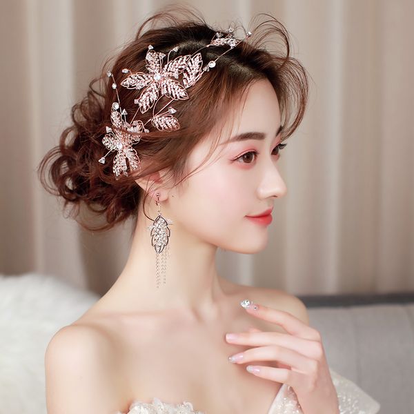 

bridal side clip headdress crown hairpin hair ornament stage performance modeling rhinestone rose gold toast dress accessories, Silver
