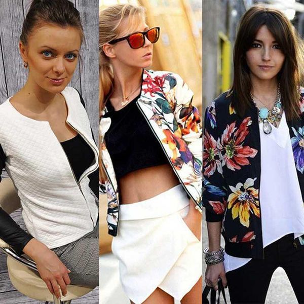 

variety styles new spring autumn womens ladies long zipper coat stylish floral printed casual slim suit jacket outwear cardigan1, Black;brown