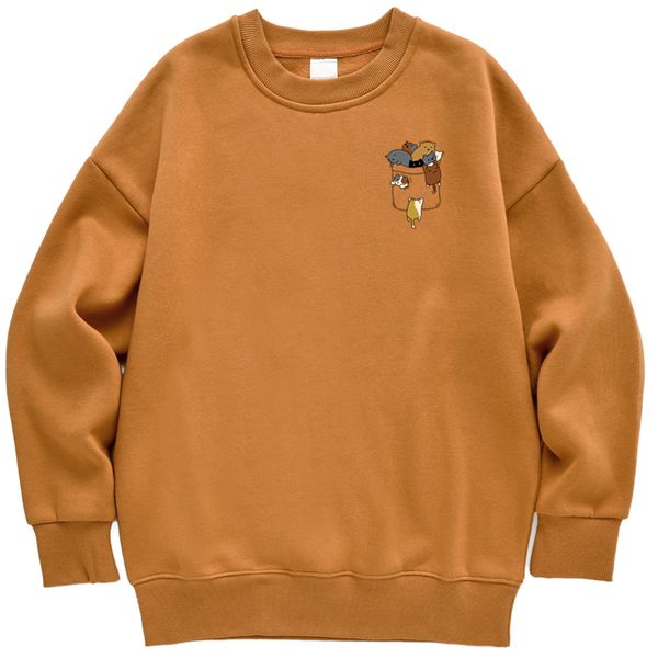 

cartoon cat dog full pockets sweatshirts men warm pullovers men autumn fashion hoodie sweatshirt loose harajuku streetwear, Black