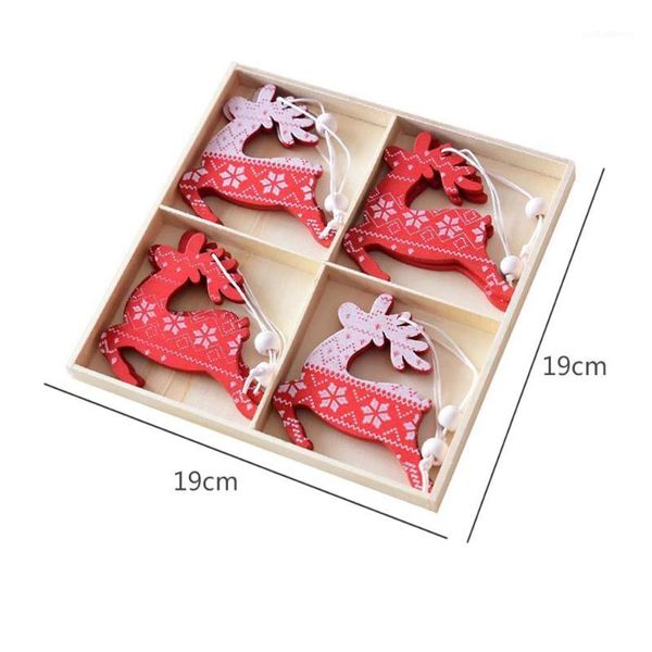 

christmas decorations 8pcs xmas hanging wooden reindeer ornaments, tree decorations, red and white, 8cm(3.15 inch)1