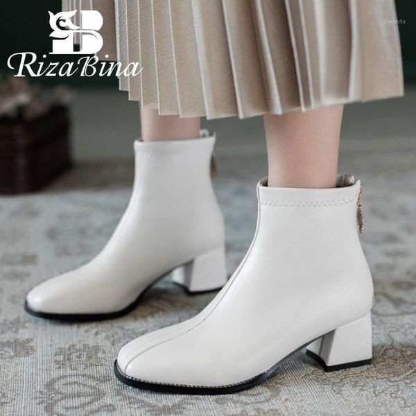 

rizabina size 33-43 women ankle boots zipper thick heel shoes square toe winter warm short boots women fashion party footwea1, Black