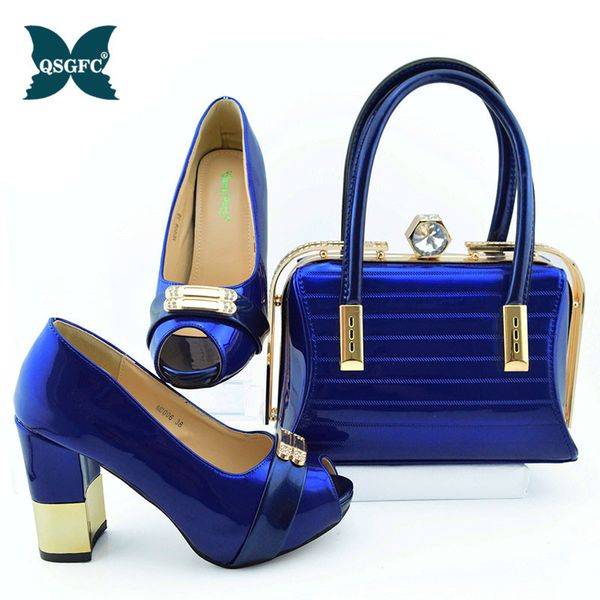 

new arrival royal blue color african women matching italian shoes and bag set decorated with rhinestone small size design y200702, Black