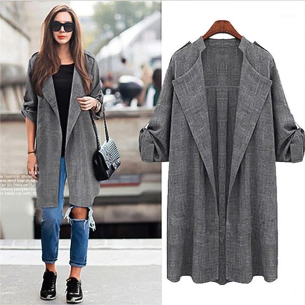 

2019 new long coat women abrigos mujer elegante winter coat long cardigan casual suit trench sleeve women clothes1, Black