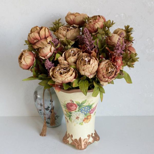 

8 head artificial silk peony bridal bouquet diy home wedding party holiday crafts flower wall stage background decorations