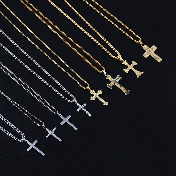 

pendant necklaces fashion stainless steel cross pendants necklace jewelry for men and women various styles of crystal gift, Silver