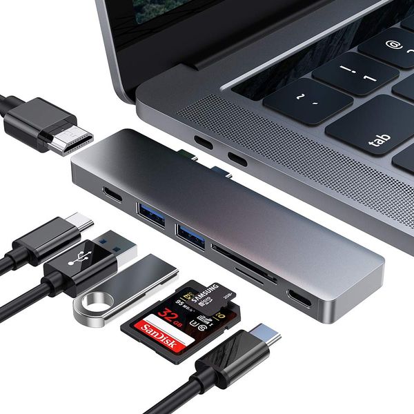 

guangzhou juropin for 7 in 1 usb dual type-c hub adapter with hdmi usb 3.0 sd/tf card reader for macbook pro