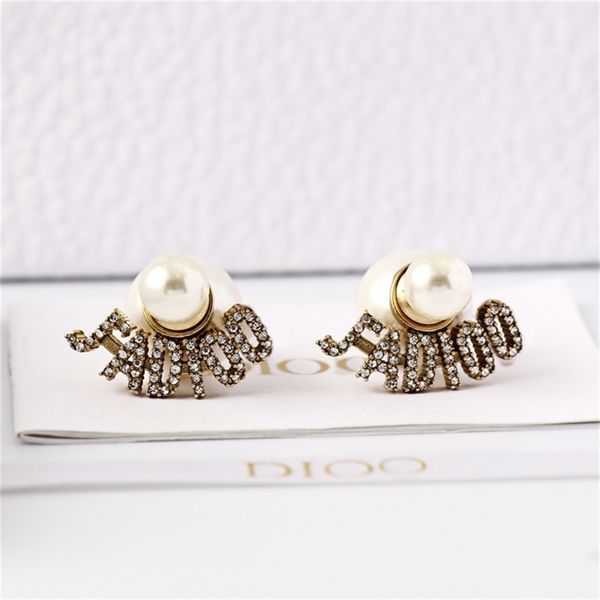 

87% off wholesale shop family pearl earrings female diamond brass high version, Golden