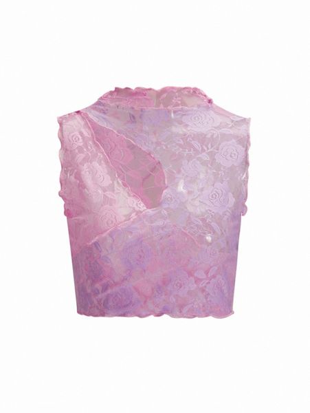 

cut-out sheer floral lace crop without bra n8fr#, White