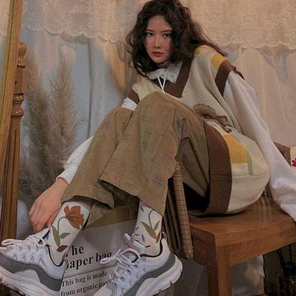 

new three-piece retro loose long sweater vest + hoodies + wide-leg casual pants female students spring and autumn clothes japane, Gray