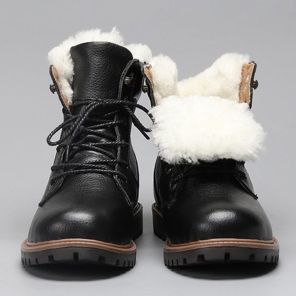 

men winter boots warmest genuine leather russian style men snow boots, Black