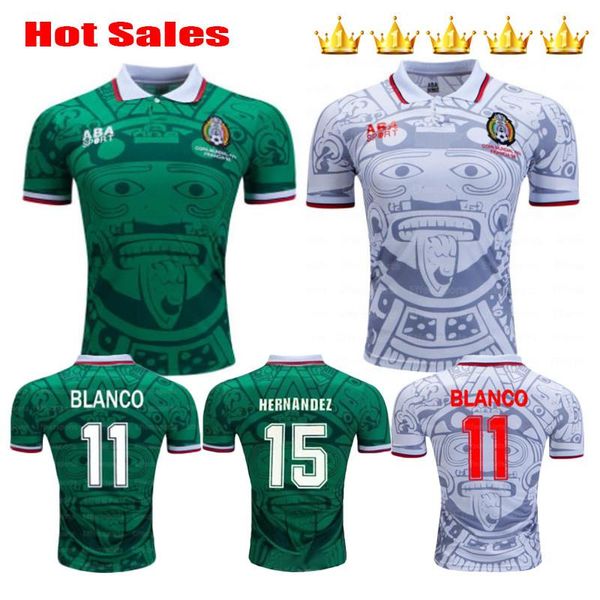 

1998 1994 mexico retro soccer jersey 98 mexico home green hernandez blanco campos #11 blanco away white classic football jerseys shirts, Black;yellow