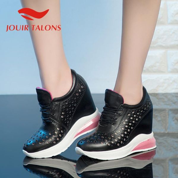 

jouir talons 2020 brand design genuine leather boots increased internal round toe platform cross-tied summer leisure women shoes, Black