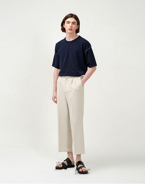 

men's casual pants capris loose and simple, Black