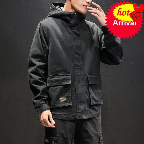 

high mens jacket street men khaki jacket fashion cotton windbreaker coat male hood hip hop streetwear coats & jackets m-5xl1, Black;brown