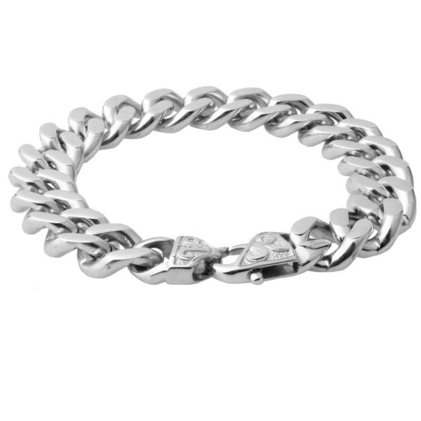 

hip hop stainless steel bracelet 13/15 mm 7-11 inches curb cuban chain silver color bracelets for men women ing, Black