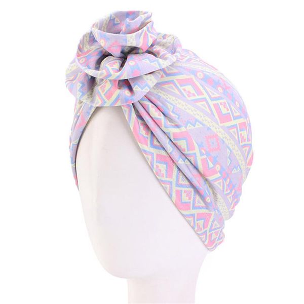 

beanie/skull caps muslim ladies turban hat knot twist boho ethnic beanie women flower printed fashion india female headwear, Blue;gray