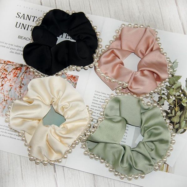 

hair accessories silk pearl elastic band for women girls crystal tie rubber scrunchies