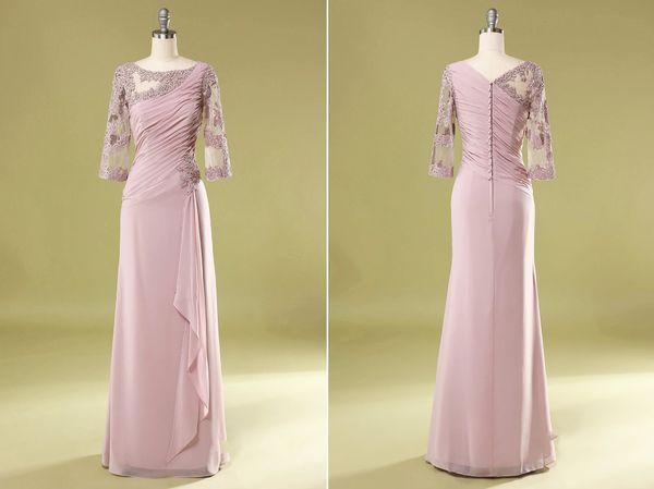 Errötende Chiffon-Spitze formelle Damenkleider für die Mutter der Braut, plissiert, Applikation, Reißverschluss, langes Abend-Partykleid für Hochzeit, günstig, benutzerdefinierte Größe