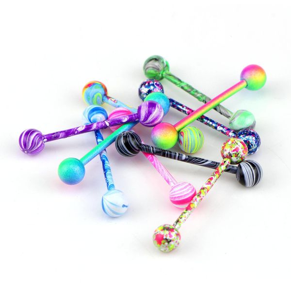 

10 color fashion 316l stainless steel long industrial tongue ring barbell bar nipple ring bijoux femme man's ear body jllpir home003, Silver