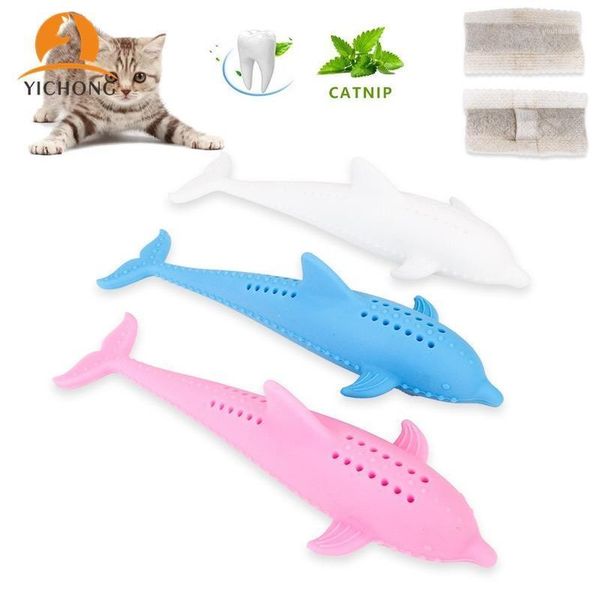 

cat toys yichong pet toy fish shape toothbrush mint silicone molar bar interactive kitten chew bite yc0651