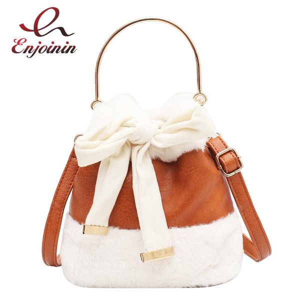 

western style velvet bowknot portable bucket bag women handbag ladies shoulder bag fashion women messenger crossbody
