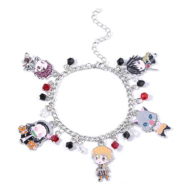 

anime demon slayer kimetsu no yaiba charms bracelet tanjirou nezuko agatsuma zenitsu rengoku kyoujurou figure bangle jewelry, Golden;silver