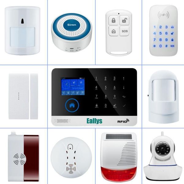 

alarm systems wireless accessories glass/vibration/door/pir/siren/smoke/gas/water sensor for home security wifi gsm sms system1
