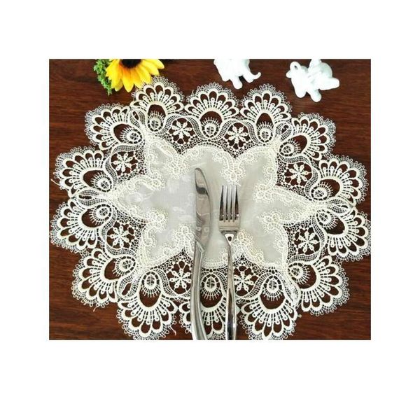 

oval lace table place mat cloth embroidery placemat pad wedding mug coaster cup coffee christmas gift doily napkin jlljte