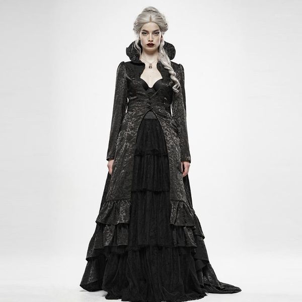 

punk rave women gothic witch's wedding dress long coat simple style stereo lace applique decoration party evening dinner jacket1, Black