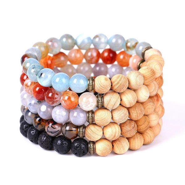 

ice crack stone wooden beads essential oil diffuser bracelet balance yoga friendships strand jewelry for women men, Black
