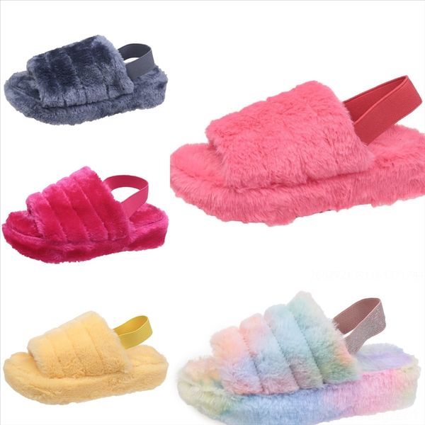 

hcnt women winter fur slipper indoor house slippers furry plush new slippers for women bedroom warm open toe flock plush couples, Black