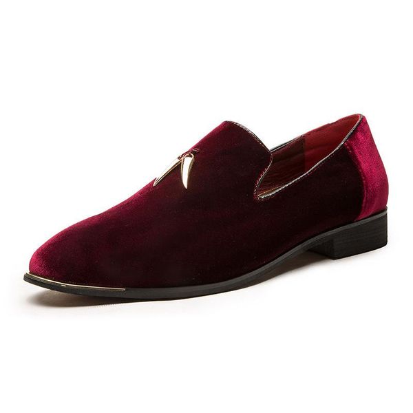 

fashion men suede shoes slip on business shoes casual red black loafers pointed toe flats plus size 2020 brand men