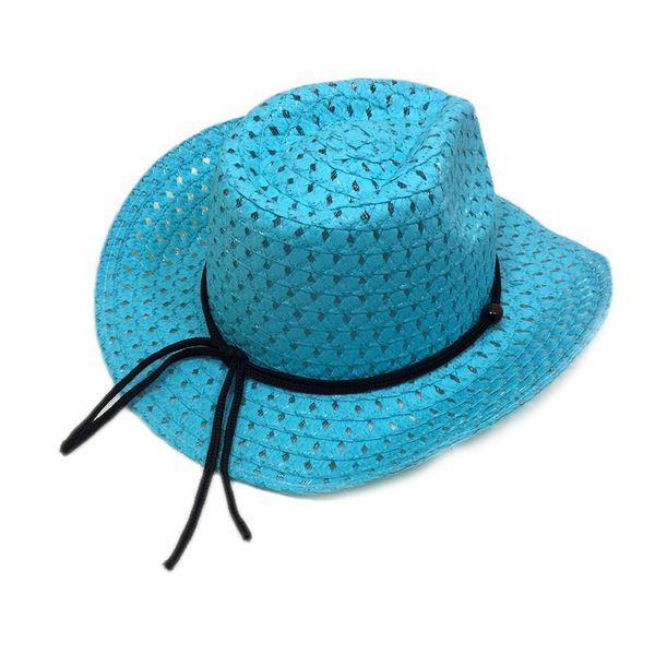 Hollow West Cowboy For Kids Summer Beach Caps Solid Western Cowboy Hat Visiera parasole per bambini con tesa larga Ragazzi