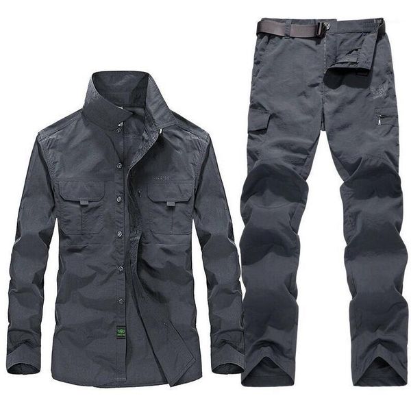 

outdoor shirts men summer quick dry shirt sport hiking climb camping fishing pant oversize 4xl plus size trousers waterproof suit1, Gray;blue