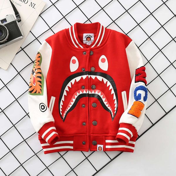 

cotton pure @ terry eye shark children's spring autumn baseball uniform fashion men's and women's vertical collar, Black