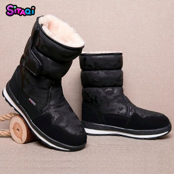 

black camouflage snow boots thick warm fur full size from small to big waterproof soft upper no-slip sole girl boy shoe free, Black;grey