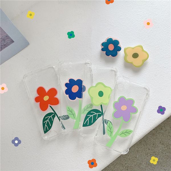 

прозрачный синий цветок для мобильного телефона для iphone 11 pro xs max 7 8 plus xr se2020 soft tpu анти-падение с кронштейном задняя крышк