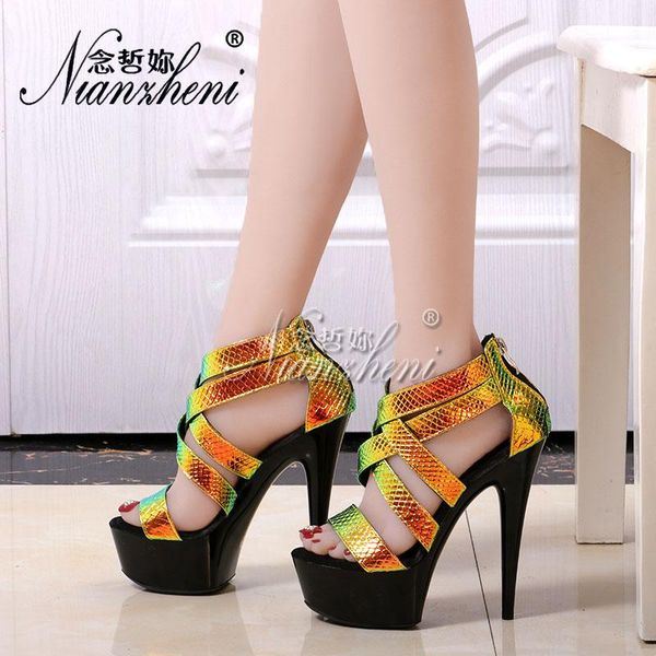 

fashion new style hollow rome open toe big size women's sandals 15cm super high heeled shoes stiletto 6 inches exotic dancer new, Black