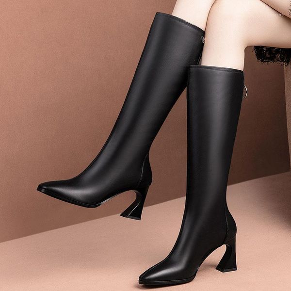 

fashion woman antumn winter warm genuine leather british style motorcycle boots party knee high boots shoes woman1, Black