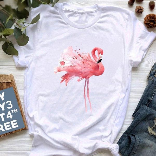 

women flamingo cartoon print female tshirt 90s short sleeve graphic tees women funny harajuku t-shirt summer fashion tshirt, White