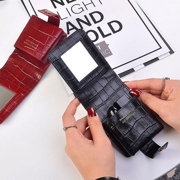 

cosmetic bags & cases luxury crocodile cow leather lipstick case organizer with mirror 3pcs travel lips holder small bag1