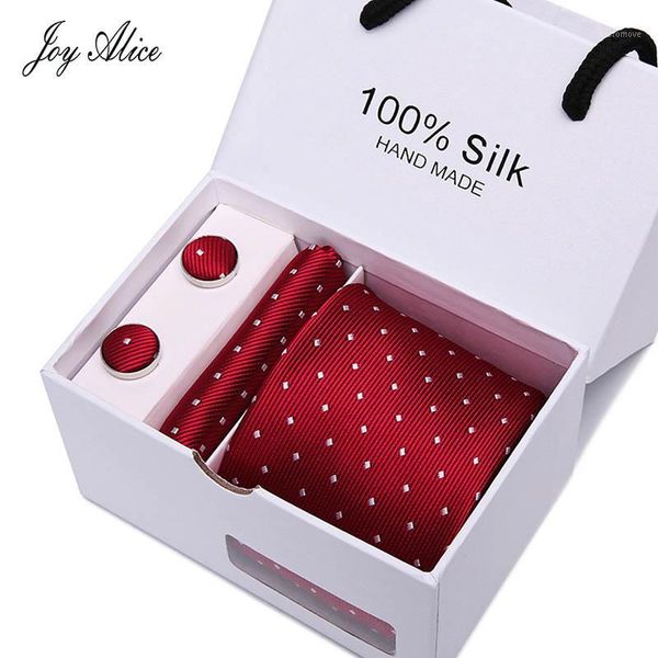 

joy alice new men's tie hanky cufflinks set with gift box red polka dot fashion ties for men wedding business party groom sb431, Blue;white