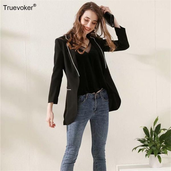 

truevoker autumn designer blazer women's long sleeve brief black diamond crystal long outerwear1, White;black